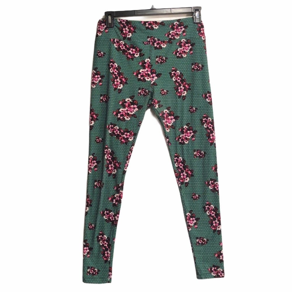 LuLaRoe Leggings Green with floral. Tall & Curvy
